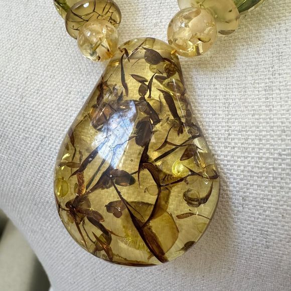 Chunky Vintage Confetti Lucite Faux Amber Graduated Bead Necklace 15" Retro MCM - Picture 7 of 14